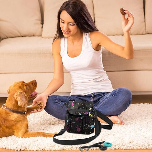 Dog Clicker Training Kit, 1 Dog Treat Training Pouch and 2 Pieces Pet Training Clicker with Wrist Strap, Built in Poop Bag Dispenser Easily Carrying Pet Toys Treats (Army Green,Solid Pattern) in Saudi Arabia