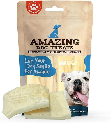 Amazing Dog Treats - Beef Cheek Chip Squares 4x4 (Regular - 8 Count) - NO Odor - Thick Cut - Rawhide Alternative - Beef Cheek Slice Chip Sticks - No Dyes, Chemicals, or Preservatives in Saudi Arabia