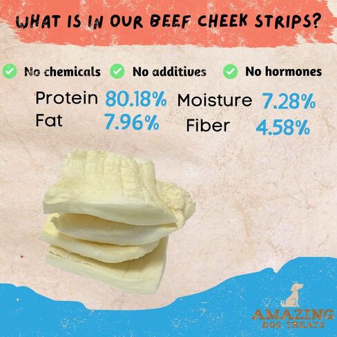Amazing Dog Treats - Beef Cheek Chip Squares 4x4 (Regular - 8 Count) - NO Odor - Thick Cut - Rawhide Alternative - Beef Cheek Slice Chip Sticks - No Dyes, Chemicals, or Preservatives in Saudi Arabia