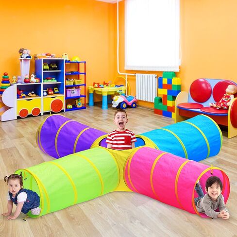 Hide N Side Kids Play Tunnels, Indoor Outdoor Crawl through Tunnel for Kids Dog Toddler Babies Children, Pop up Tunnel Gift Toy (Orange/Black, 1 Way) in Saudi Arabia