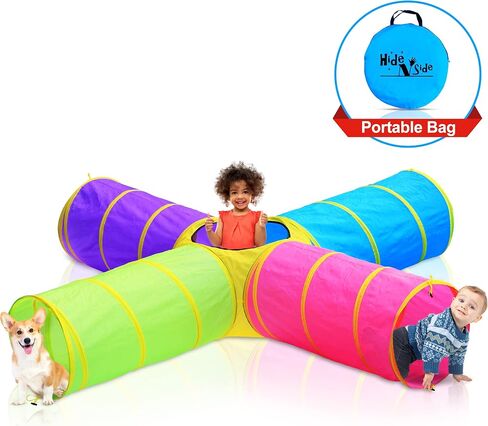 Hide N Side Kids Play Tunnels, Indoor Outdoor Crawl through Tunnel for Kids Dog Toddler Babies Children, Pop up Tunnel Gift Toy (Orange/Black, 1 Way) in Saudi Arabia