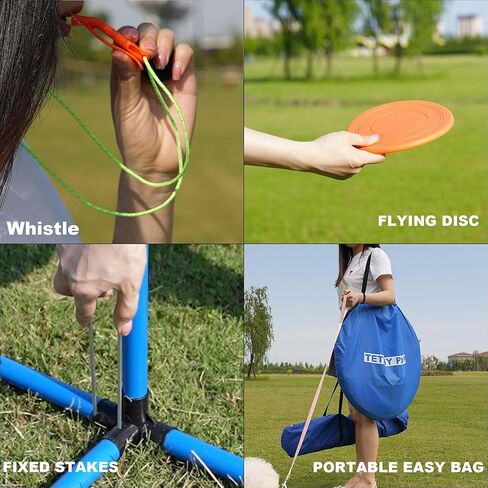 مجموعة معدات تدريب القفز على خفة الحركة للكلاب، نفق للكلاب بطول 10 أقدام مع أكياس رمل، وأعمدة منسوجة، وصندوق إيقاف مؤقت، وحلقة قفز وأعمدة قفز، وحقيبة حمل تتضمن 4 أوتاد وصفارة وأقراص طائرة in Kuwait