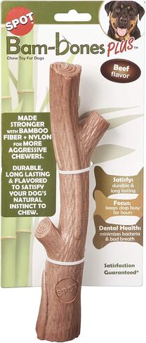 SPOT Bam-Bones Plus Branch -Bamboo Fiber & Nylon, Durable Long Lasting Dog Chew for Aggressive Chewers – Great Toy for Adult Dogs & Teething Puppies Under 60lbs, Non-Splintering, 5.75in, Beef Flavor in Kuwait