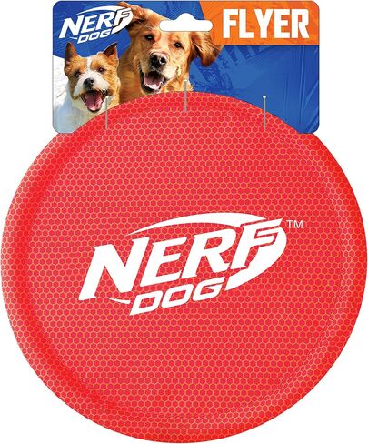 Nerf Dog Nylon Flyer Dog Toy, Flying Disc, Lightweight, Durable and Water Resistant, Great for Beach and Pool, 9 inch diameter, for Medium/Large Breeds, Single Unit, Red in Saudi Arabia