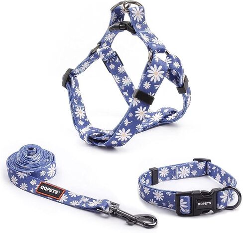 Dog Harness Collar Leash Set - No Pull Pet Adjustable Back Clip Halter Basic Collar Heavy Duty 5FT Anti-Twist Leash for Extra Small Puppy Medium Large Breed Training Running (Daisy, S) in Kuwait