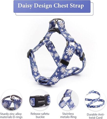 Dog Harness Collar Leash Set - No Pull Pet Adjustable Back Clip Halter Basic Collar Heavy Duty 5FT Anti-Twist Leash for Extra Small Puppy Medium Large Breed Training Running (Daisy, S) in Kuwait