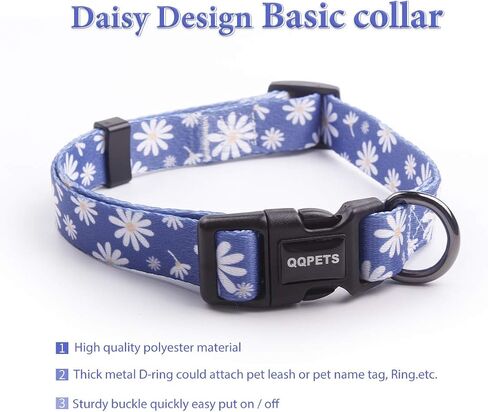 Dog Harness Collar Leash Set - No Pull Pet Adjustable Back Clip Halter Basic Collar Heavy Duty 5FT Anti-Twist Leash for Extra Small Puppy Medium Large Breed Training Running (Daisy, S) in Kuwait
