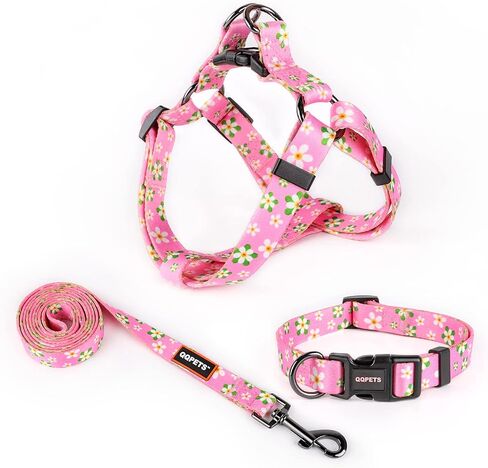 Dog Harness Collar Leash Set - No Pull Pet Adjustable Back Clip Halter Basic Collar Heavy Duty 5FT Anti-Twist Leash for Extra Small Puppy Medium Large Breed Training Running (Daisy, S) in Kuwait