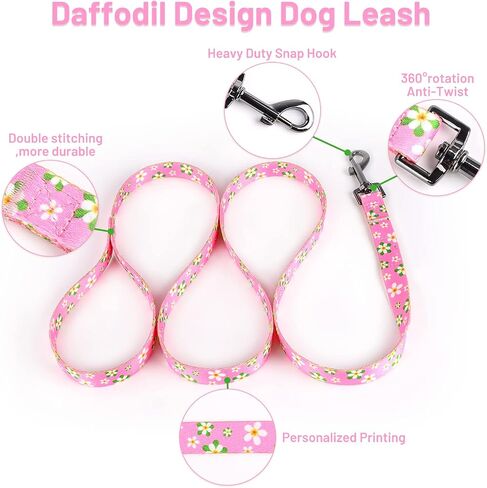Dog Harness Collar Leash Set - No Pull Pet Adjustable Back Clip Halter Basic Collar Heavy Duty 5FT Anti-Twist Leash for Extra Small Puppy Medium Large Breed Training Running (Daisy, S) in Kuwait