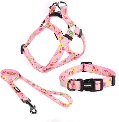 Dog Harness Collar Leash Set - No Pull Pet Adjustable Back Clip Halter Basic Collar Heavy Duty 5FT Anti-Twist Leash for Extra Small Puppy Medium Large Breed Training Running (Daisy, S) in Kuwait