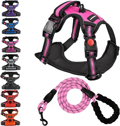 No Pull Dog Harness with A Free Heavy Duty 5ft Dog Leash, Adjustable Soft Padded Dog Vest, Reflective No-Choke Pet Oxford Vest with Easy Control Handle for Small and Large Dogs (Orange, X-Large) in Saudi Arabia
