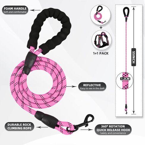No Pull Dog Harness with A Free Heavy Duty 5ft Dog Leash, Adjustable Soft Padded Dog Vest, Reflective No-Choke Pet Oxford Vest with Easy Control Handle for Small and Large Dogs (Orange, X-Large) in Saudi Arabia