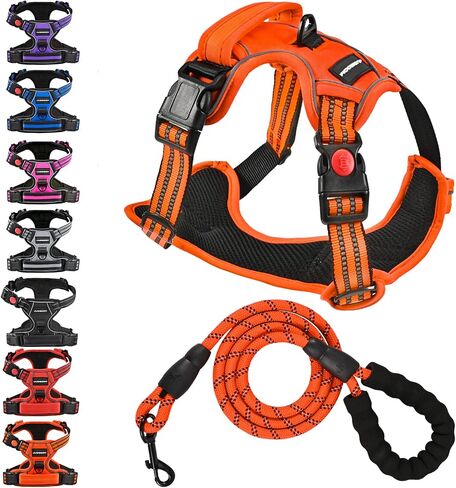 No Pull Dog Harness with A Free Heavy Duty 5ft Dog Leash, Adjustable Soft Padded Dog Vest, Reflective No-Choke Pet Oxford Vest with Easy Control Handle for Small and Large Dogs (Orange, X-Large) in Saudi Arabia