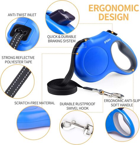 Fida Retractable Dog Leash, 16 ft Dog Walking Leash for Small Dogs up to 26 lbs, 360° Tangle Free, Black in Saudi Arabia