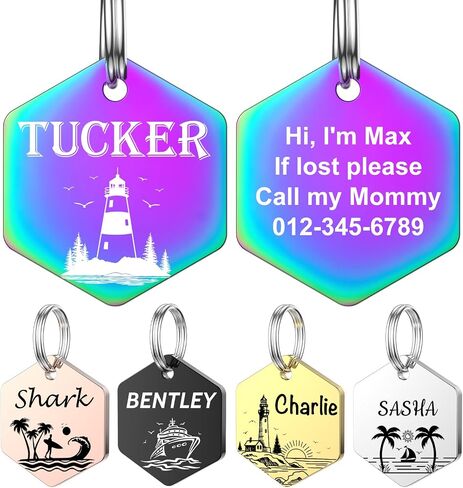 Dog Tags Engraved for Pets - YEHANTI Seaside Theme Personalized Dog Tags and Cat Tags, Stainless Steel Doube Sided Engraved Dog Tags, Custom Pet ID Tags Dog Collar Name Tag for Puppy Kitten, Bone in Kuwait