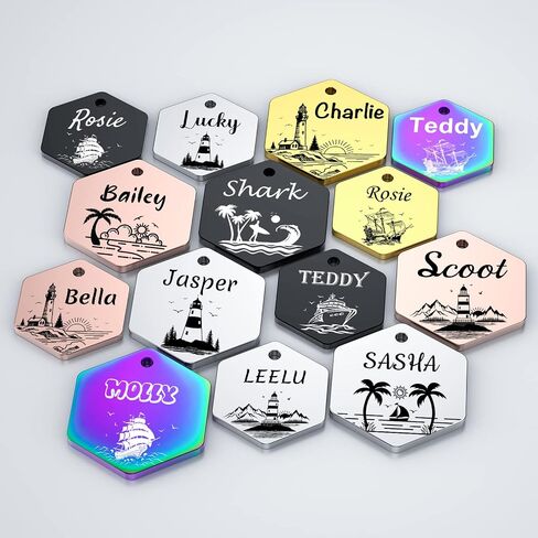 Dog Tags Engraved for Pets - YEHANTI Seaside Theme Personalized Dog Tags and Cat Tags, Stainless Steel Doube Sided Engraved Dog Tags, Custom Pet ID Tags Dog Collar Name Tag for Puppy Kitten, Bone in Kuwait