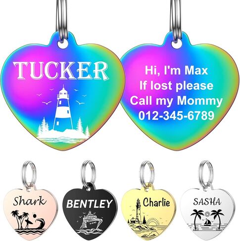 Dog Tags Engraved for Pets - YEHANTI Seaside Theme Personalized Dog Tags and Cat Tags, Stainless Steel Doube Sided Engraved Dog Tags, Custom Pet ID Tags Dog Collar Name Tag for Puppy Kitten, Bone in Kuwait