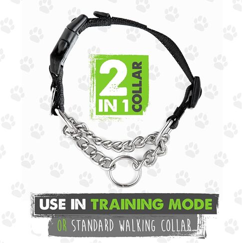 Mighty Paw Martingale Dog Collar 2.0 | Trainer Approved Limited Slip Collar with Stainless Steel Chain & Heavy Duty Buckle - Modified Cinch Collar for Gentle & Effective Pet Training - Large, Black in Kuwait
