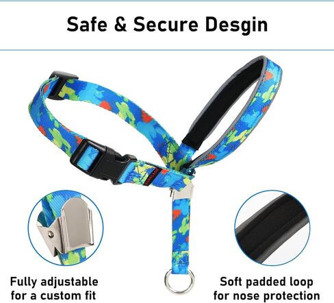 BARKLESS Dog Head Collar, Anti-Pulling Printed Head Halter with Leash, Gentle Snout Harness with Adjustable Clip for Small Medium, and Large Dogs, Perfect for Training Leash-Reactive Pullers in Saudi Arabia