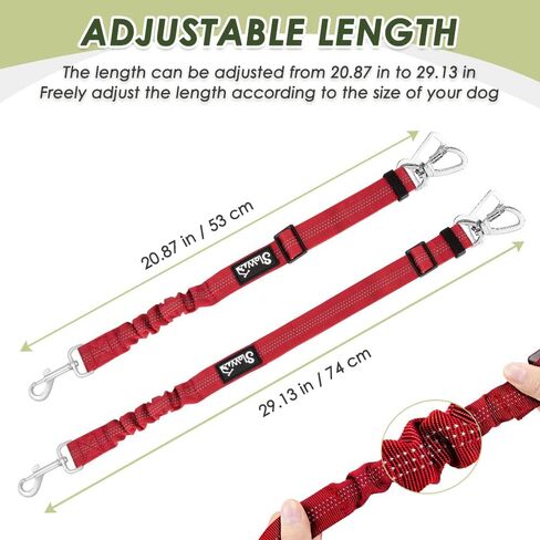 SlowTon Dog Seatbelt, 2 Pack Dog Seat Belt Car Leash Adjustable Elastic Bungee Buffer Heavy Duty Nylon Reflective Pet Safety Tether Connect to Dog Harness for Travel Riding in Vehicle (Daul Clip, B) in Kuwait