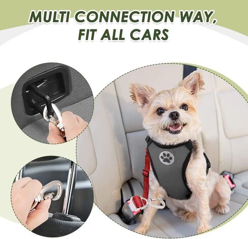 SlowTon Dog Seatbelt, 2 Pack Dog Seat Belt Car Leash Adjustable Elastic Bungee Buffer Heavy Duty Nylon Reflective Pet Safety Tether Connect to Dog Harness for Travel Riding in Vehicle (Daul Clip, B) in Kuwait