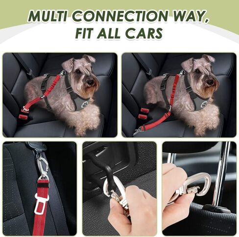 SlowTon Dog Seatbelt, 2 Pack Dog Seat Belt Car Leash Adjustable Elastic Bungee Buffer Heavy Duty Nylon Reflective Pet Safety Tether Connect to Dog Harness for Travel Riding in Vehicle (Daul Clip, B) in Kuwait