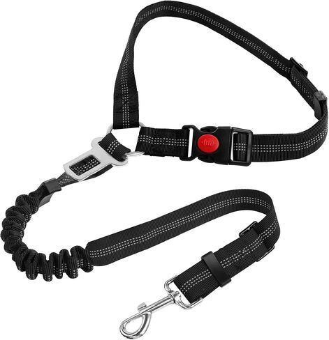 YAOHDAO Dog Seat Belt Harness for Car, Restraint Adjustable with Elastic Bungee Buffer Headrest for Vehicle, 360° Swivel Carabiner Nylon Pet Safety Seat Belts Heavy Duty Car Harness for Dogs (Black) in Saudi Arabia