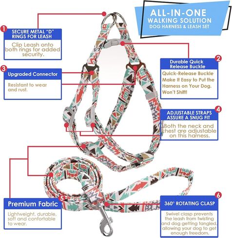 Dog Harness and Leash Set, No Pull Step in Basic Halter Harness for Medium, Small Breed Dogs Cats Blue Totem S in Kuwait