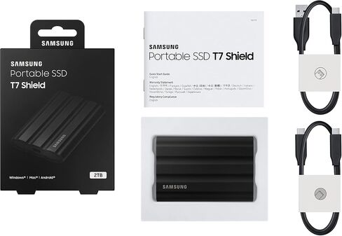 سامسونج T7 Shield 4 تيرابايت، SSD محمول، حتى 1050 ميجابايت/ثانية، USB 3.2 Gen2، متين، مقاوم للماء والغبار IP65، للمصورين ومنشئي المحتوى والألعاب، محرك أقراص الحالة الصلبة Extenal (MU-PE4T0S/AM)، أسود in Kuwait