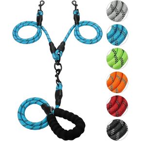 Double Dog Leash Reflective Detachable Coupler &360° Swivel Tangle Free,Heavy Duty Rope Leash Control with Padded Handle for Dual Large Medium Dogs Walking Running Training(Classic Black) in Saudi Arabia