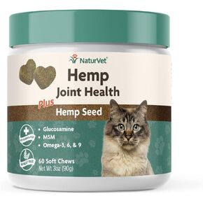 NaturVet – Hemp Joint Health for Cats - Plus Hemp Seed – 60 Soft Chews – Supports Healthy HIPS & Joints – Enhanced with Glucosamine, MSM & Hemp Seed– 30 Day Supply