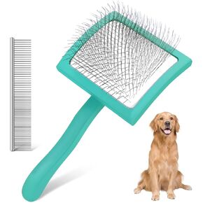Slicker Brush for Dogs, Long Pin Dog Grooming Brush for Goldendoodles, Poodles, Doodles & More, Includes Bonus Pet Comb, Perfect for De-Shedding, Dematting & Reducing Tangles. Large, Purple