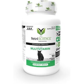 VetriScience Nu Cat Senior Multivitamin للقطط - مكمل متعدد الفيتامينات للقطط الكل في واحد، أقراص تحتوي على أكثر من 25 فيتامين رئيسي، ليسين وتوراين، فيتامينات للقطط الكبيرة