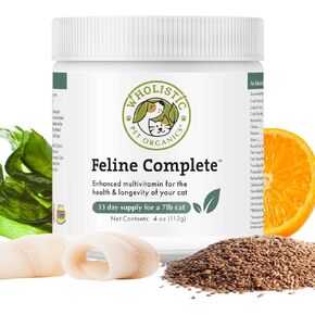 Wholistic Pet Organics Feline Complete: Cat Multivitamins Immune Support Supplements and Vitamins, Cat Vitamins for Indoor Cats, Minerals, Prebiotics, Probiotics, Antioxidants for Skin and Coat in Kuwait