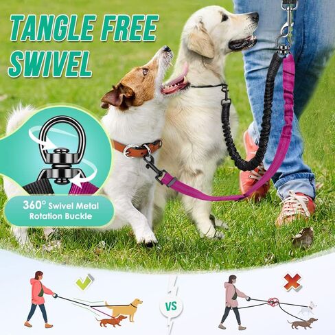 Two Dog Lead, 2 in 1 Upgraded Double Dog Leash Attachment Combine Adjustable Strap and Shock Absorbing Bungee No Tangle Dual Training Splitter for Different Size Dogs in Kuwait