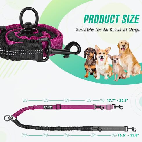 Two Dog Lead, 2 in 1 Upgraded Double Dog Leash Attachment Combine Adjustable Strap and Shock Absorbing Bungee No Tangle Dual Training Splitter for Different Size Dogs in Kuwait