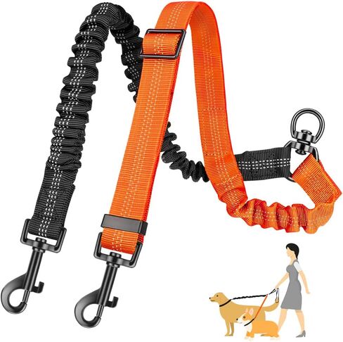 Two Dog Lead, 2 in 1 Upgraded Double Dog Leash Attachment Combine Adjustable Strap and Shock Absorbing Bungee No Tangle Dual Training Splitter for Different Size Dogs in Kuwait