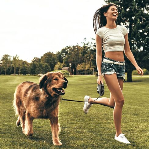 Fida Retractable Dog Leash with Dispenser and Poop Bags, 16ft, White & Pink in Saudi Arabia
