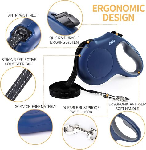 Fida Retractable Dog Leash with Dispenser and Poop Bags, 16ft, White & Pink in Saudi Arabia
