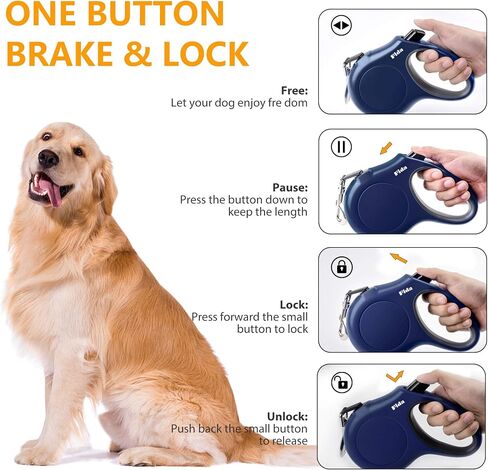 Fida Retractable Dog Leash with Dispenser and Poop Bags, 16ft, White & Pink in Saudi Arabia