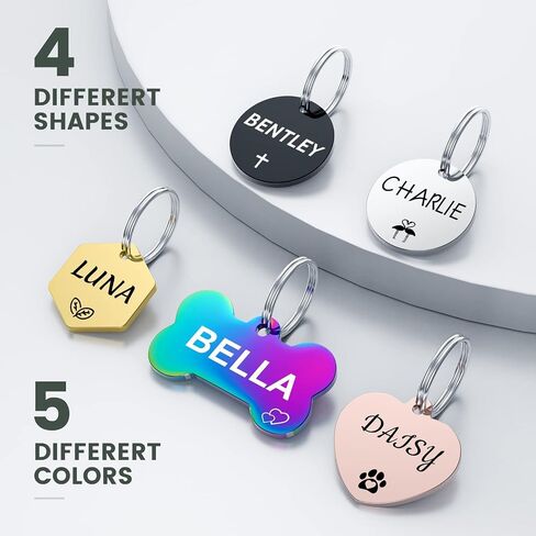 Dog Tags Personalized for Pets - YEHANTI Personalized Dog Tags with Lovely Icons, Durable Stainless Steel Pet ID Tags for Small Large Dogs Cats, Custom Dog Name Tags Engraved on Both Sides (Bone) in Saudi Arabia