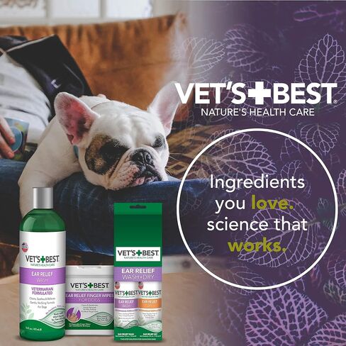 Vet's Best Dog Ear Cleaner Kit - Multi-Symptom Ear Relief - Wash & Dry Treatment - Alcohol-free in Kuwait