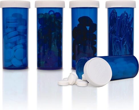 توب كلاس فانتشيرز زجاجات حبوب الدواء الفارغة مع ملصقات وأغطية 15 عبوة من زجاجات حبوب الدواء الزرقاء مع أغطية سهلة الفتح 8 زجاجات دواء منظم دواء، أساسيات السفر، حاوية حرفية، تخزين الخرز in Kuwait