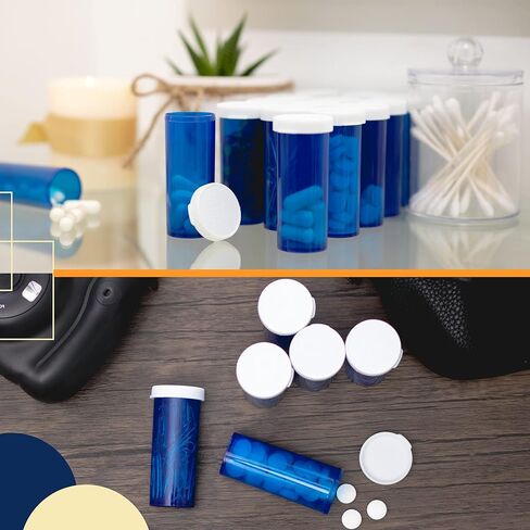 توب كلاس فانتشيرز زجاجات حبوب الدواء الفارغة مع ملصقات وأغطية 15 عبوة من زجاجات حبوب الدواء الزرقاء مع أغطية سهلة الفتح 8 زجاجات دواء منظم دواء، أساسيات السفر، حاوية حرفية، تخزين الخرز in Kuwait