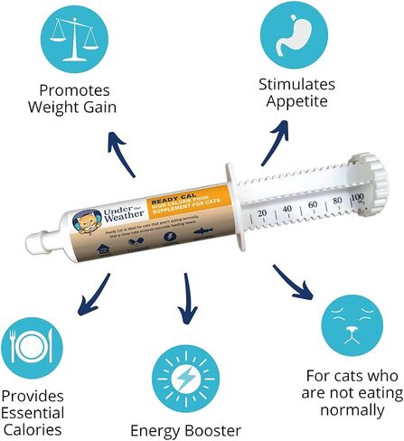 Under The Weather Pet | Ready Cal for Cats 100cc | High Calorie Supplement | Cat Weight Gainer and High Calorie Booster | 10 Vitamins, 7 Minerals & Omega Fatty Acids (for Cats 100cc) in Kuwait