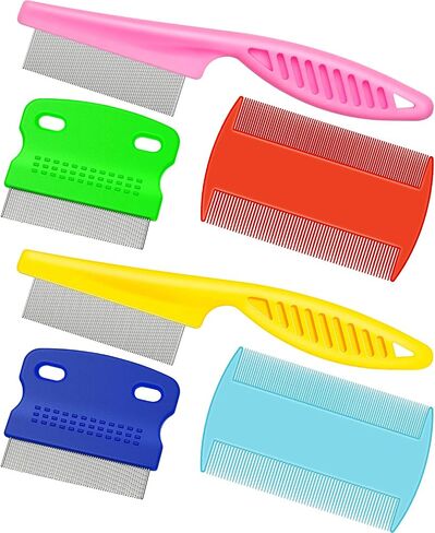 6 Pieces Pet Lice Combs Dog Grooming Flea Cat Tear Stain Comb for Removal Dandruff, Hair Stain, Nit(Pink, Light Blue, Dark Blue, Yellow) in Kuwait