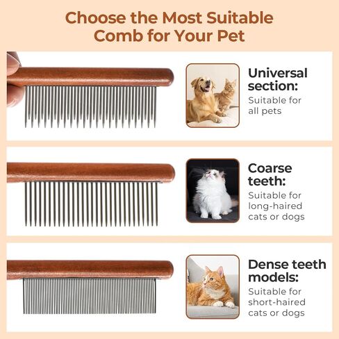 Cat comb WeoDeaeo, Solid Wooden Pet Comb, Dog Comb with Rounded and Smooth Ends Stainless Steel Teeth,Grooming Comb for Cats and Long-hair Dogs,Professional Grooming Comb for Removes Tangles and Knots in Saudi Arabia