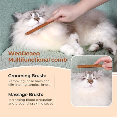 Cat comb WeoDeaeo, Solid Wooden Pet Comb, Dog Comb with Rounded and Smooth Ends Stainless Steel Teeth,Grooming Comb for Cats and Long-hair Dogs,Professional Grooming Comb for Removes Tangles and Knots in Saudi Arabia