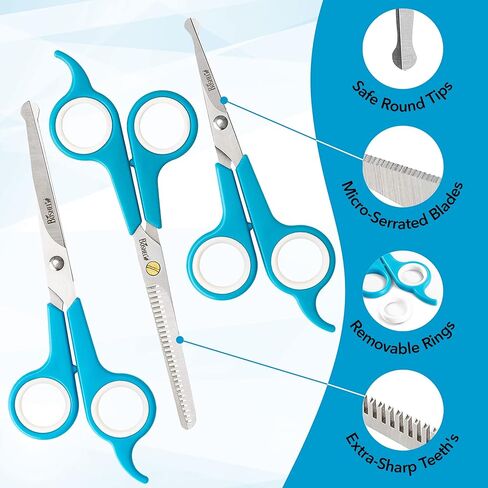 BOSHEL 2 Pc Dog Grooming Scissors for Dogs at Home, Dog Scissors for Grooming with Safety Round Tips, Professional Dog Grooming Scissors Set, Pet Grooming Shears Set for Dogs & Cats, Pet Scissors Kit in Kuwait