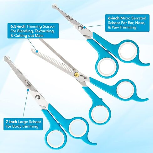BOSHEL 2 Pc Dog Grooming Scissors for Dogs at Home, Dog Scissors for Grooming with Safety Round Tips, Professional Dog Grooming Scissors Set, Pet Grooming Shears Set for Dogs & Cats, Pet Scissors Kit in Kuwait